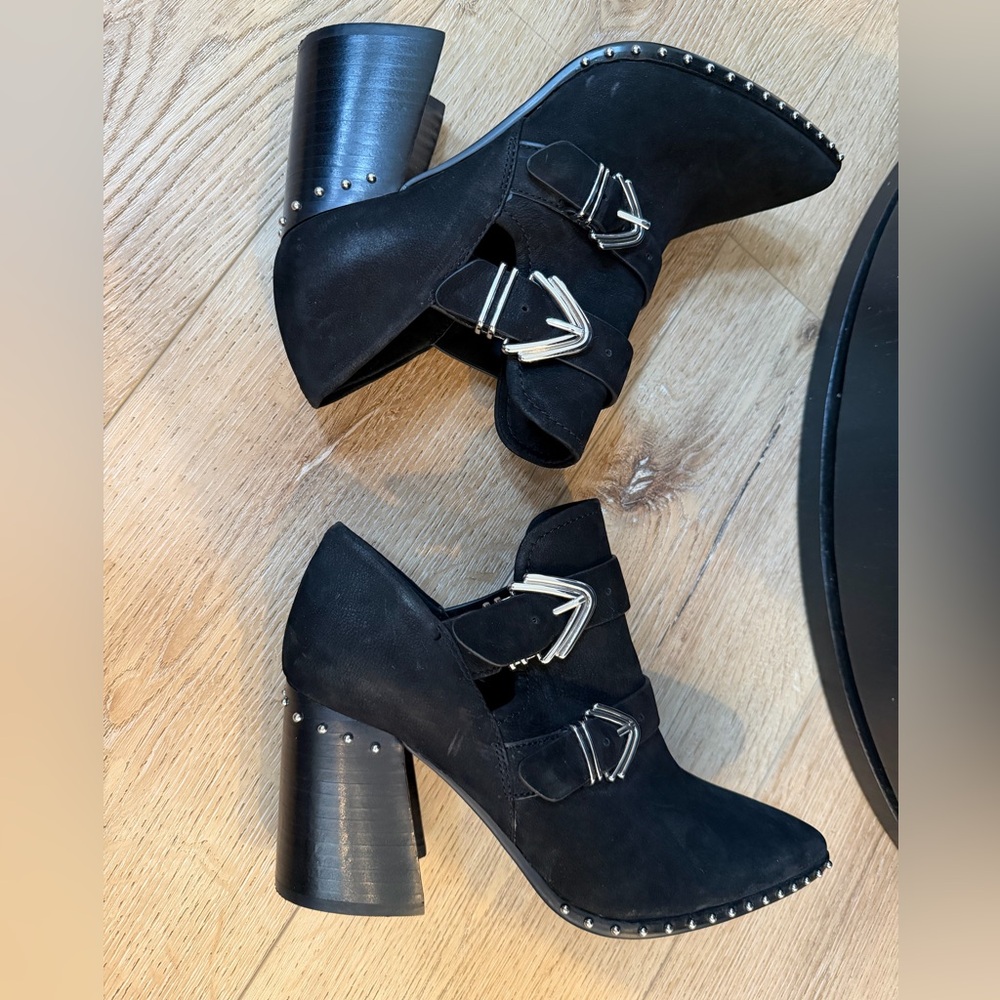 Gianni Bini Decie studded black suede moto booties - Picture 4 of 9